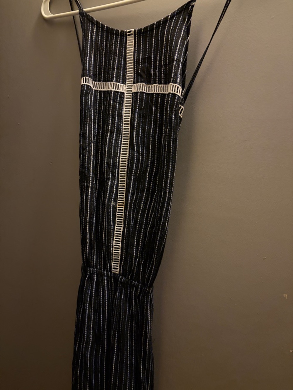 Striped Black & White Crochet-Trim Jumpsuit